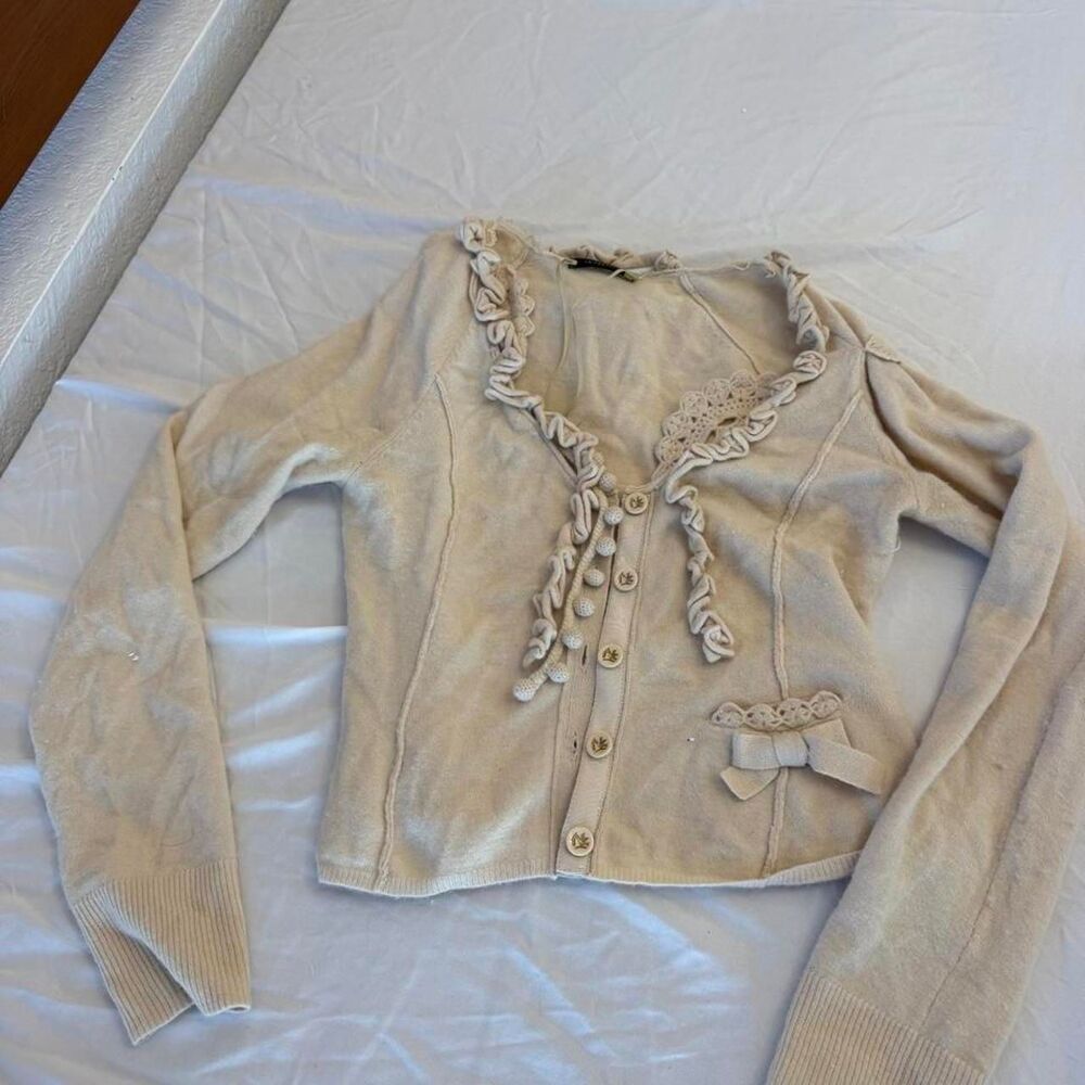 Anthropologie Women's Cream and Tan Cardigan